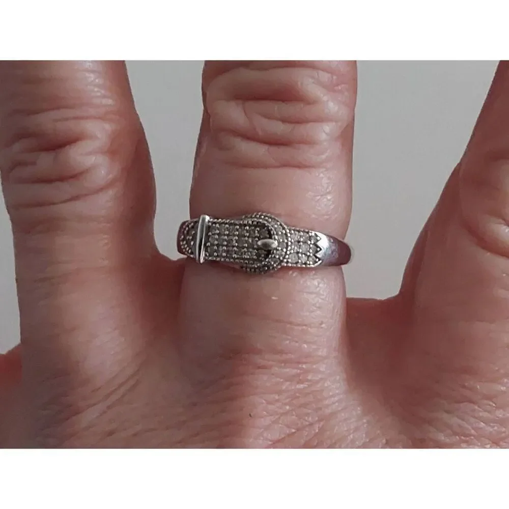 Trendy New 1/4 Carat Genuine Natural Diamond Buckle Design Ring Sz 10 - Picture 4 of 4